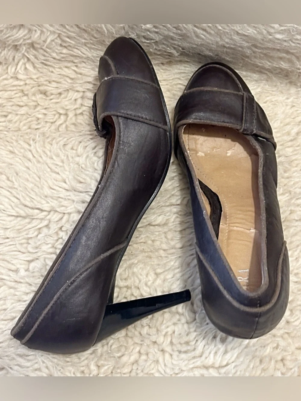 Zara Dark Brown Leatherette Heeled Pumps - Picture 6 of 9